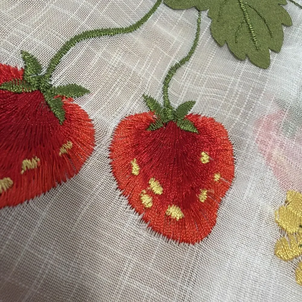 Embroidered Summer Strawberry Kitchen Curtain Valances 56 X 13 Inch Sheer
